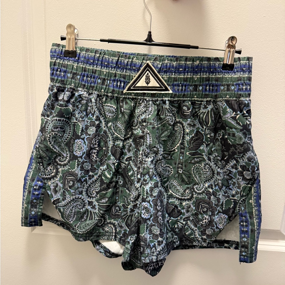 Papermoon Paisley Green and Blue Athletic Shorts